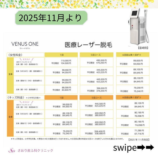 医療レーザー脱毛 - 韮崎市の皮膚科・美容皮膚科ならさおり皮ふ科